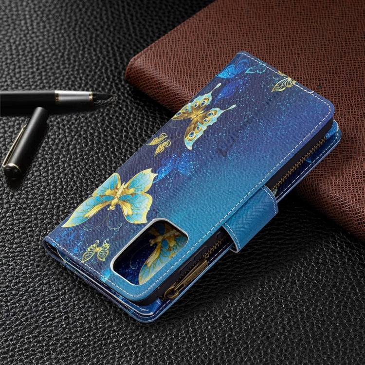 For Samsung Galaxy A72 5G / 4G Colored Drawing Pattern Zipper Horizontal Flip Leather Case with Holder & Card Slots & Wallet(Gold Butterfly) by buy2fix