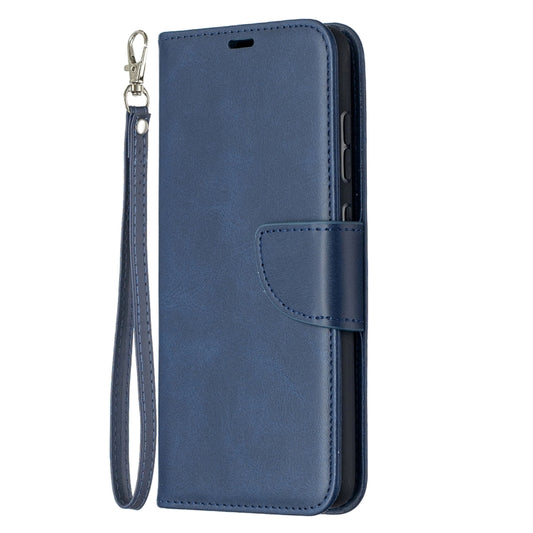 For Samsung Galaxy A52 5G Retro Lambskin Texture Pure Color Horizontal Flip PU Leather Case with Holder & Card Slots & Wallet & Lanyard(Blue) by buy2fix