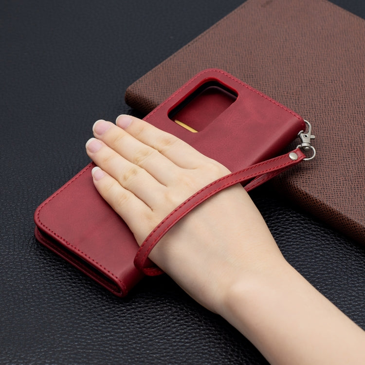 For Samsung Galaxy A52 5G Retro Lambskin Texture Pure Color Horizontal Flip PU Leather Case with Holder & Card Slots & Wallet & Lanyard(Red) by buy2fix