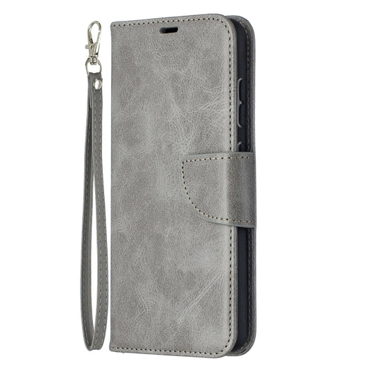 For Samsung Galaxy A52 5G Retro Lambskin Texture Pure Color Horizontal Flip PU Leather Case with Holder & Card Slots & Wallet & Lanyard(Grey) by buy2fix
