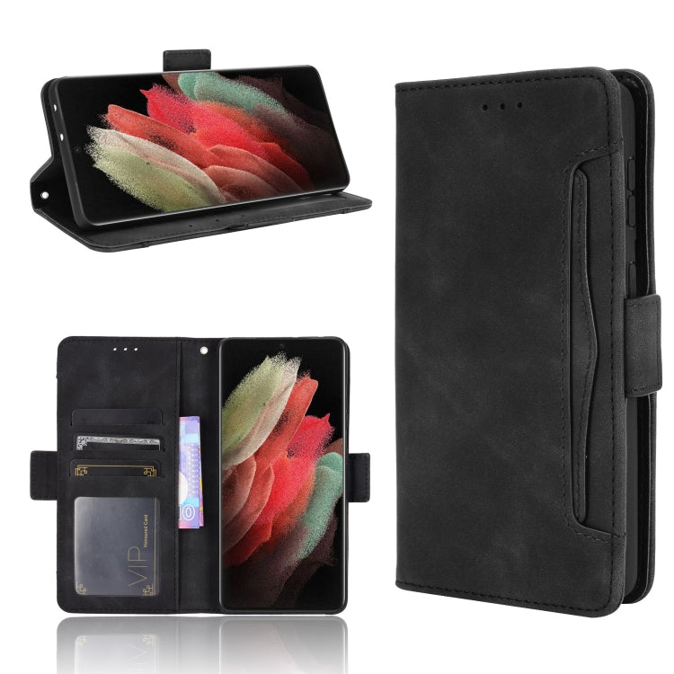 For Samsung Galaxy S21 Ultra 5G Skin Feel Calf Pattern Horizontal Flip Leather Case with Holder & Card Slots & Photo Frame(Black) - Galaxy S21 Ultra 5G Cases by buy2fix | Online Shopping UK | buy2fix