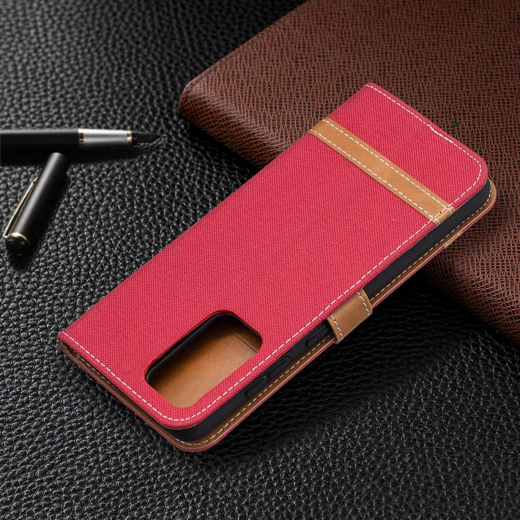 For Samsung Galaxy A52 5G / 4G Color Matching Denim Texture Horizontal Flip Leather Case with Holder & Card Slots & Wallet & Lanyard(Red) by buy2fix