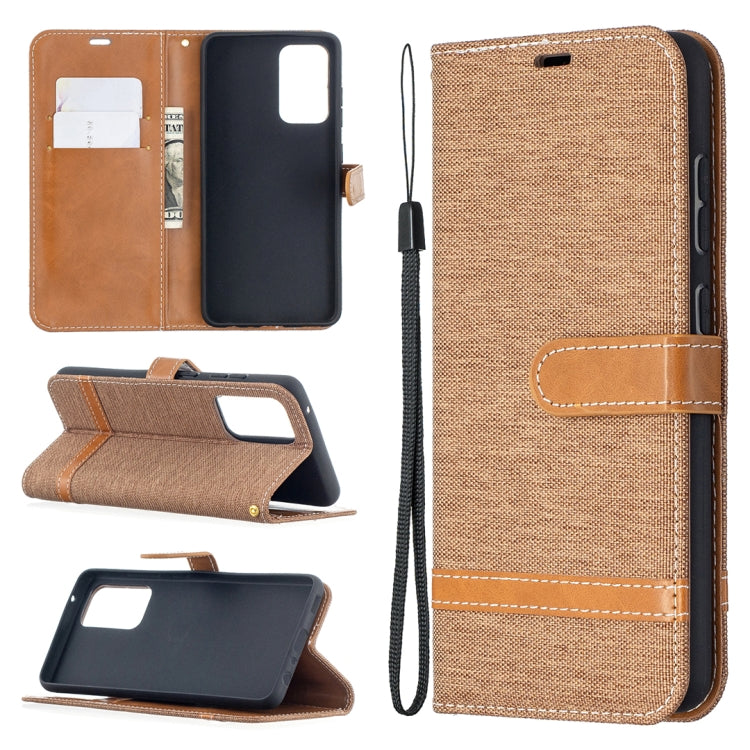 For Samsung Galaxy A52 5G / 4G Color Matching Denim Texture Horizontal Flip Leather Case with Holder & Card Slots & Wallet & Lanyard(Brown) - Galaxy Phone Cases by buy2fix | Online Shopping UK | buy2fix