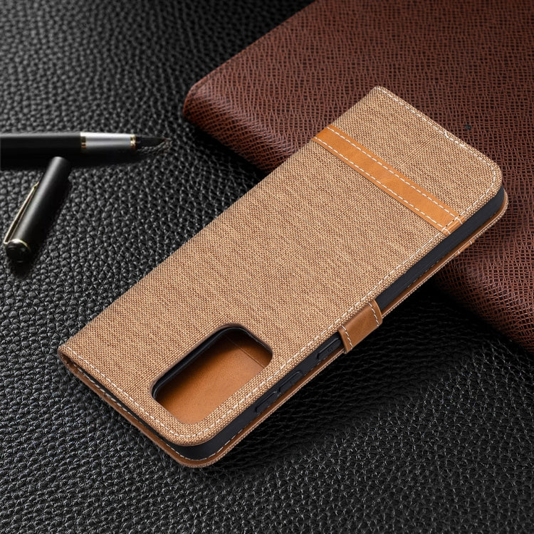 For Samsung Galaxy A52 5G / 4G Color Matching Denim Texture Horizontal Flip Leather Case with Holder & Card Slots & Wallet & Lanyard(Brown) - Galaxy Phone Cases by buy2fix | Online Shopping UK | buy2fix