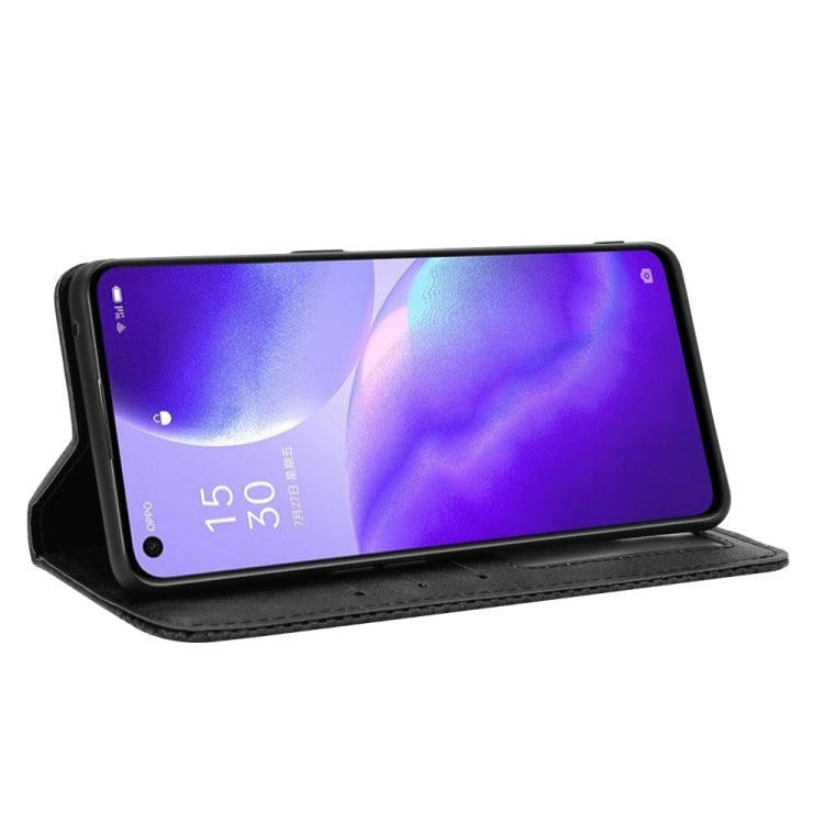 For OPPO Reno5 5G Magnetic Buckle Retro Crazy Horse Texture Horizontal Flip Leather Case with Holder & Card Slots & Photo Frame(Black) by buy2fix