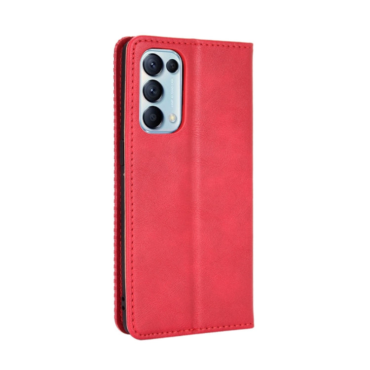 For OPPO Reno5 5G Magnetic Buckle Retro Crazy Horse Texture Horizontal Flip Leather Case with Holder & Card Slots & Photo Frame(Red) - OPPO Cases by buy2fix | Online Shopping UK | buy2fix