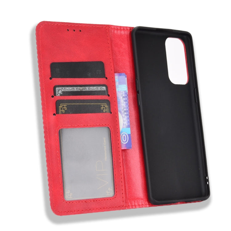 For OPPO Reno5 5G Magnetic Buckle Retro Crazy Horse Texture Horizontal Flip Leather Case with Holder & Card Slots & Photo Frame(Red) - OPPO Cases by buy2fix | Online Shopping UK | buy2fix