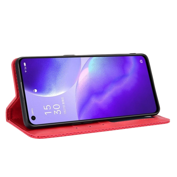 For OPPO Reno5 5G Magnetic Buckle Retro Crazy Horse Texture Horizontal Flip Leather Case with Holder & Card Slots & Photo Frame(Red) - OPPO Cases by buy2fix | Online Shopping UK | buy2fix
