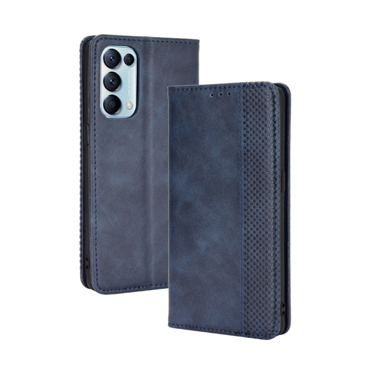 For OPPO Reno5 5G Magnetic Buckle Retro Crazy Horse Texture Horizontal Flip Leather Case with Holder & Card Slots & Photo Frame(Blue) - OPPO Cases by buy2fix | Online Shopping UK | buy2fix