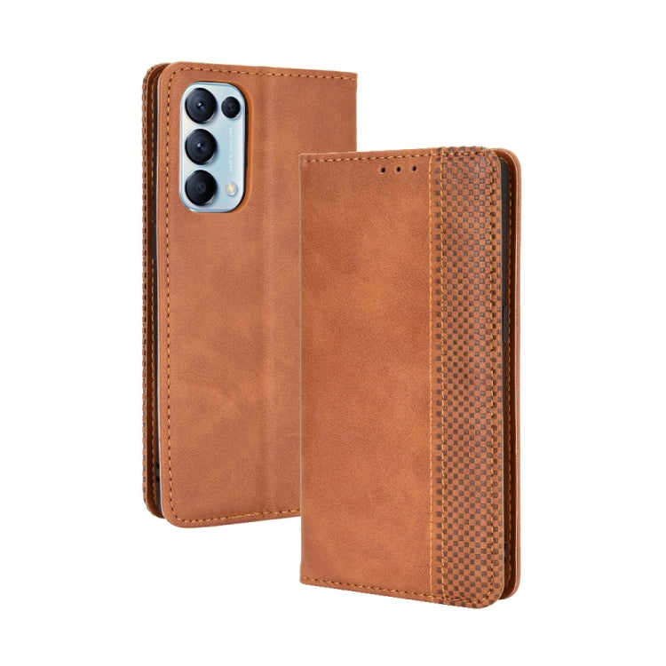 For OPPO Reno5 5G Magnetic Buckle Retro Crazy Horse Texture Horizontal Flip Leather Case with Holder & Card Slots & Photo Frame(Brown) - OPPO Cases by buy2fix | Online Shopping UK | buy2fix