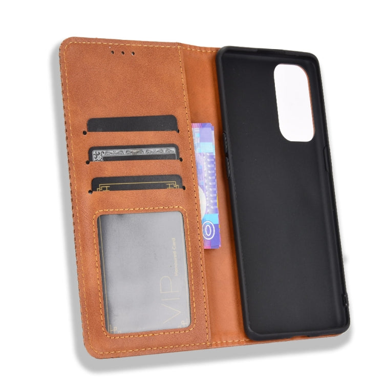 For OPPO Reno5 5G Magnetic Buckle Retro Crazy Horse Texture Horizontal Flip Leather Case with Holder & Card Slots & Photo Frame(Brown) - OPPO Cases by buy2fix | Online Shopping UK | buy2fix