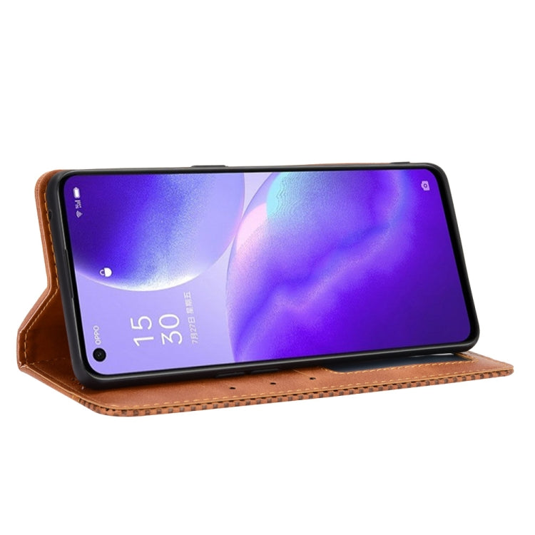 For OPPO Reno5 5G Magnetic Buckle Retro Crazy Horse Texture Horizontal Flip Leather Case with Holder & Card Slots & Photo Frame(Brown) - OPPO Cases by buy2fix | Online Shopping UK | buy2fix