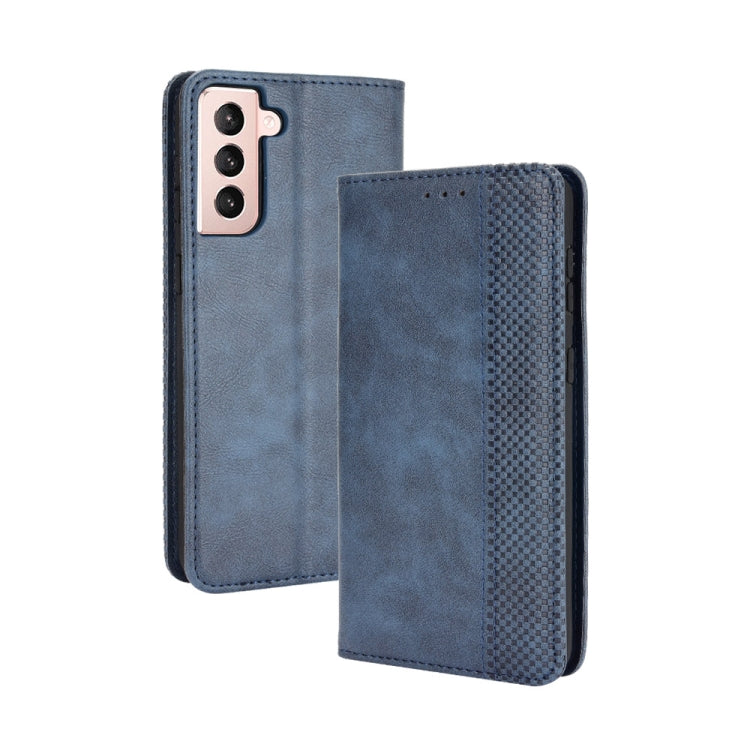 For Samsung Galaxy S21 5G Magnetic Buckle Retro Crazy Horse Texture Horizontal Flip Leather Case with Holder & Card Slots & Photo Frame(Blue) - Galaxy S21 5G Cases by buy2fix | Online Shopping UK | buy2fix