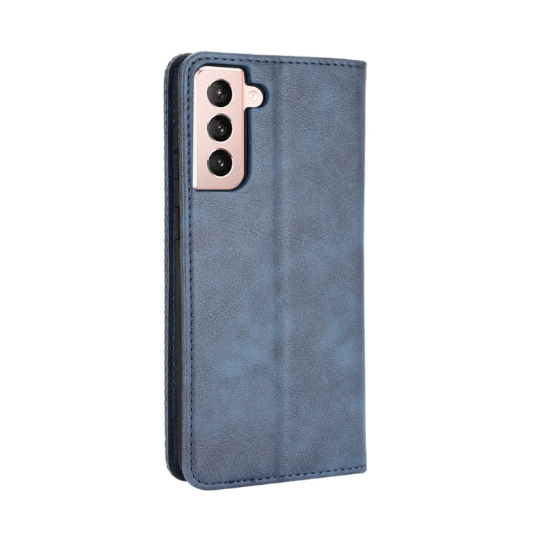 For Samsung Galaxy S21 5G Magnetic Buckle Retro Crazy Horse Texture Horizontal Flip Leather Case with Holder & Card Slots & Photo Frame(Blue) - Galaxy S21 5G Cases by buy2fix | Online Shopping UK | buy2fix