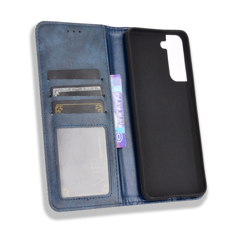 For Samsung Galaxy S21 5G Magnetic Buckle Retro Crazy Horse Texture Horizontal Flip Leather Case with Holder & Card Slots & Photo Frame(Blue) - Galaxy S21 5G Cases by buy2fix | Online Shopping UK | buy2fix