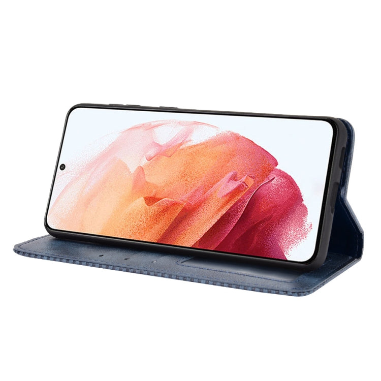 For Samsung Galaxy S21 5G Magnetic Buckle Retro Crazy Horse Texture Horizontal Flip Leather Case with Holder & Card Slots & Photo Frame(Blue) - Galaxy S21 5G Cases by buy2fix | Online Shopping UK | buy2fix