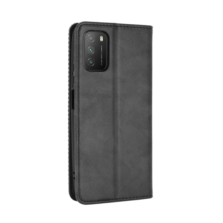 For Xiaomi Poco M3 Magnetic Buckle Retro Crazy Horse Texture Horizontal Flip Leather Case with Holder & Card Slots & Photo Frame(Black) - Xiaomi Cases by buy2fix | Online Shopping UK | buy2fix