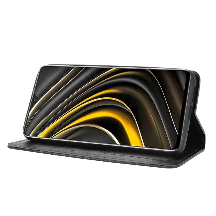 For Xiaomi Poco M3 Magnetic Buckle Retro Crazy Horse Texture Horizontal Flip Leather Case with Holder & Card Slots & Photo Frame(Black) - Xiaomi Cases by buy2fix | Online Shopping UK | buy2fix