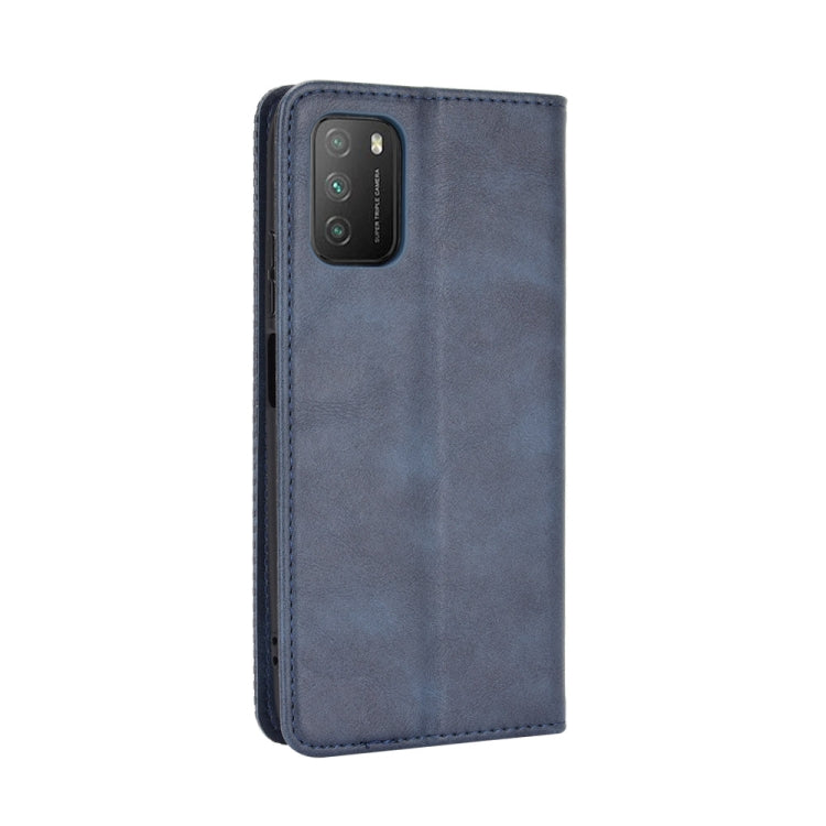 For Xiaomi Poco M3 Magnetic Buckle Retro Crazy Horse Texture Horizontal Flip Leather Case with Holder & Card Slots & Photo Frame(Blue) - Xiaomi Cases by buy2fix | Online Shopping UK | buy2fix
