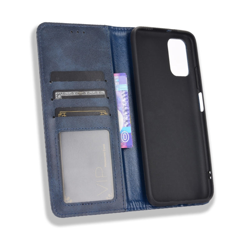 For Xiaomi Poco M3 Magnetic Buckle Retro Crazy Horse Texture Horizontal Flip Leather Case with Holder & Card Slots & Photo Frame(Blue) - Xiaomi Cases by buy2fix | Online Shopping UK | buy2fix