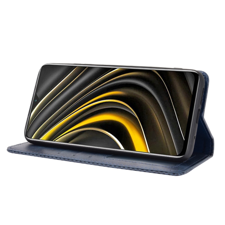 For Xiaomi Poco M3 Magnetic Buckle Retro Crazy Horse Texture Horizontal Flip Leather Case with Holder & Card Slots & Photo Frame(Blue) - Xiaomi Cases by buy2fix | Online Shopping UK | buy2fix
