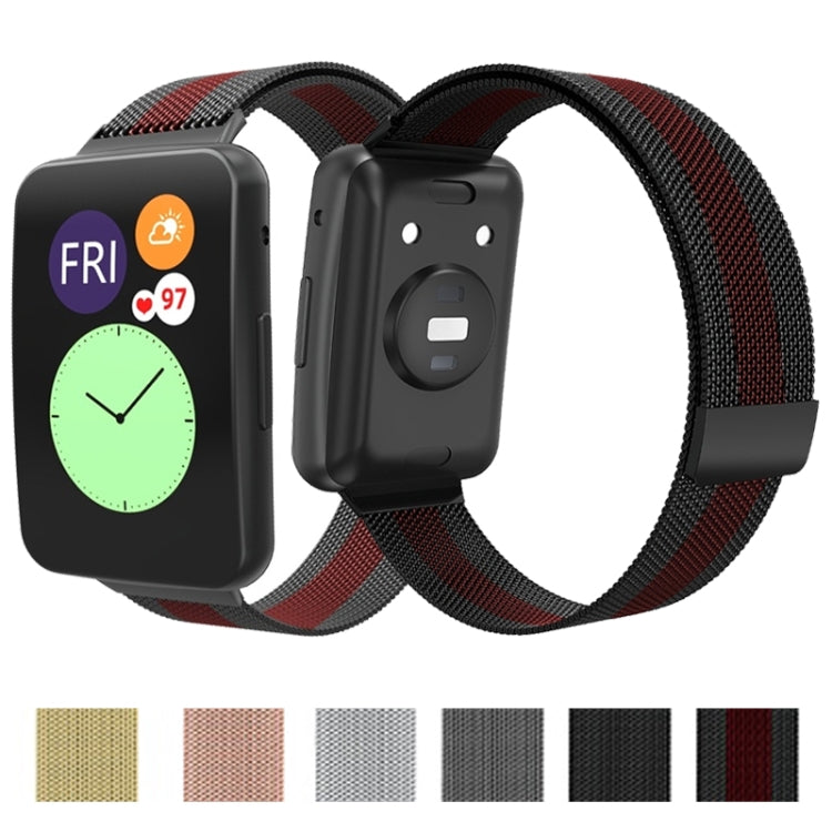 For Huawei Watch Fit Milanese Watch Band(Black Red) - Watch Bands by buy2fix | Online Shopping UK | buy2fix
