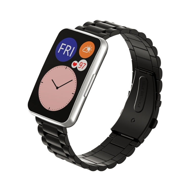 For Huawei Watch Fit Three-beads Metal Watch Band(Black) - Watch Bands by buy2fix | Online Shopping UK | buy2fix