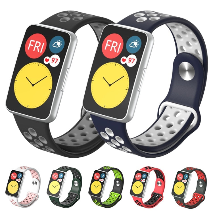 For Huawei Watch Fit Silicone Two-color Reverse Buckle Watch Band(Black Grey) - Watch Bands by buy2fix | Online Shopping UK | buy2fix
