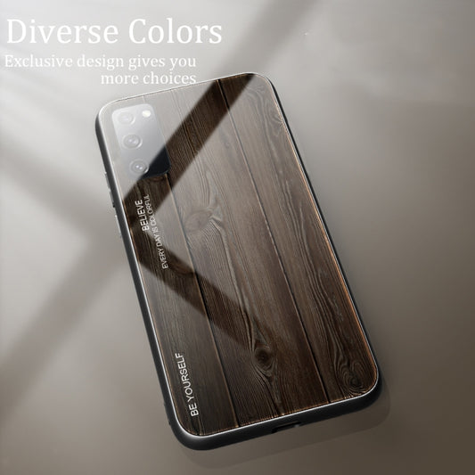 For Samsung Galaxy S20 FE Wood Grain Glass Protective Case(M01) by FIERRE SHANN