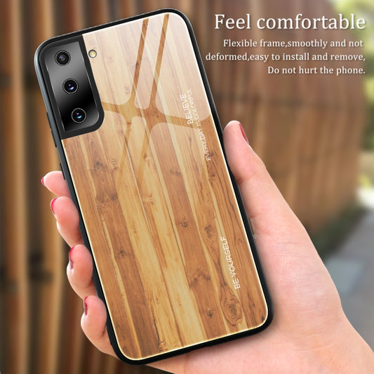 For Samsung Galaxy S21 Plus Wood Grain Glass Protective Case(M02) by buy2fix