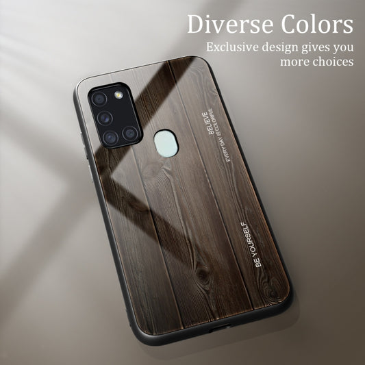 For Samsung Galaxy A21s Wood Grain Glass Protective Case(M01) by buy2fix