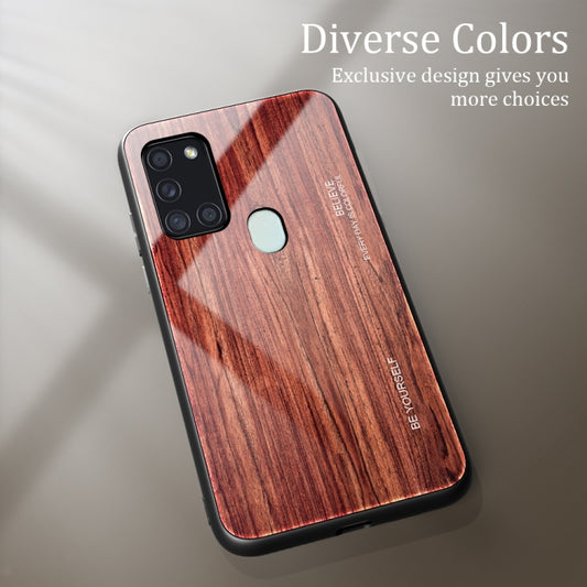 For Samsung Galaxy A21s Wood Grain Glass Protective Case(M05) by buy2fix