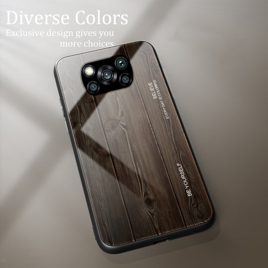 For Xiaomi Poco X3 NFC Wood Grain Glass Protective Case(M01) by buy2fix