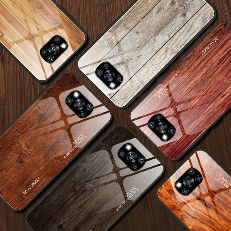 For Xiaomi Poco X3 NFC Wood Grain Glass Protective Case(M01) - Xiaomi Cases by buy2fix | Online Shopping UK | buy2fix