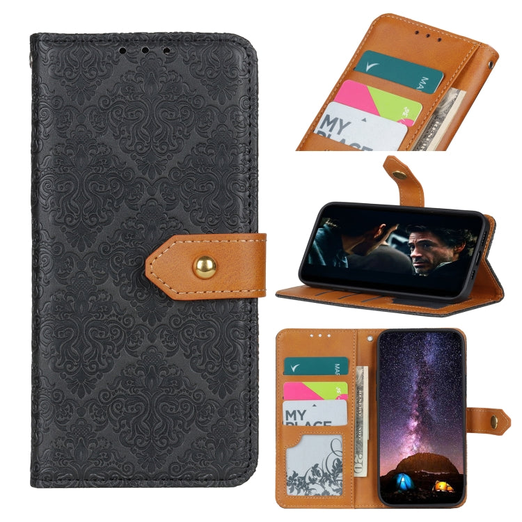 For OPPO Reno5 5G European Floral Embossed Copper Buckle Horizontal Flip PU Leather Case with Holder & Card Slots & Wallet & Photo Frame(Black) - OPPO Cases by buy2fix | Online Shopping UK | buy2fix