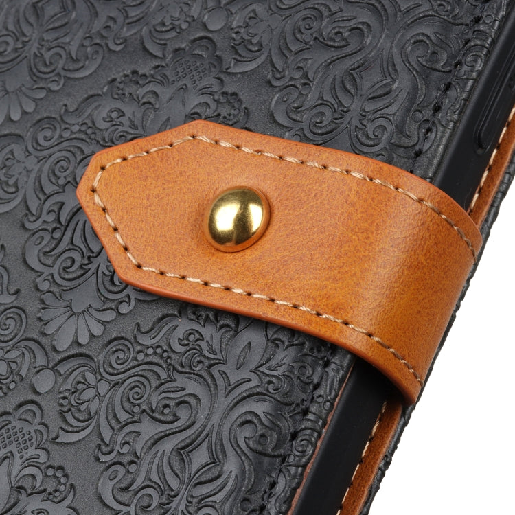 For OPPO Reno5 5G European Floral Embossed Copper Buckle Horizontal Flip PU Leather Case with Holder & Card Slots & Wallet & Photo Frame(Black) - OPPO Cases by buy2fix | Online Shopping UK | buy2fix