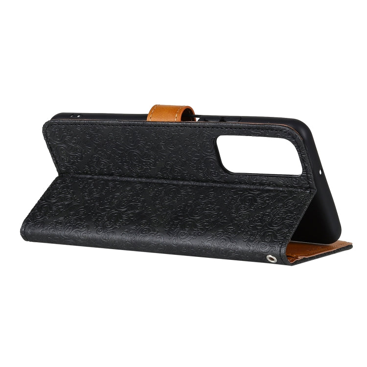 For OPPO Reno5 5G European Floral Embossed Copper Buckle Horizontal Flip PU Leather Case with Holder & Card Slots & Wallet & Photo Frame(Black) - OPPO Cases by buy2fix | Online Shopping UK | buy2fix