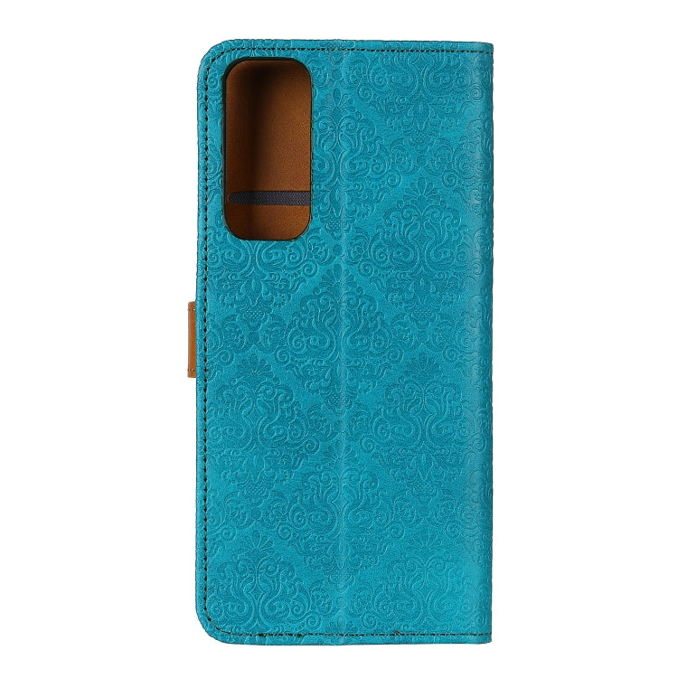 For OPPO Reno5 5G European Floral Embossed Copper Buckle Horizontal Flip PU Leather Case with Holder & Card Slots & Wallet & Photo Frame(Blue) - OPPO Cases by buy2fix | Online Shopping UK | buy2fix