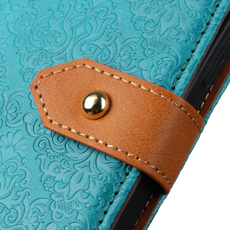For OPPO Reno5 5G European Floral Embossed Copper Buckle Horizontal Flip PU Leather Case with Holder & Card Slots & Wallet & Photo Frame(Blue) - OPPO Cases by buy2fix | Online Shopping UK | buy2fix