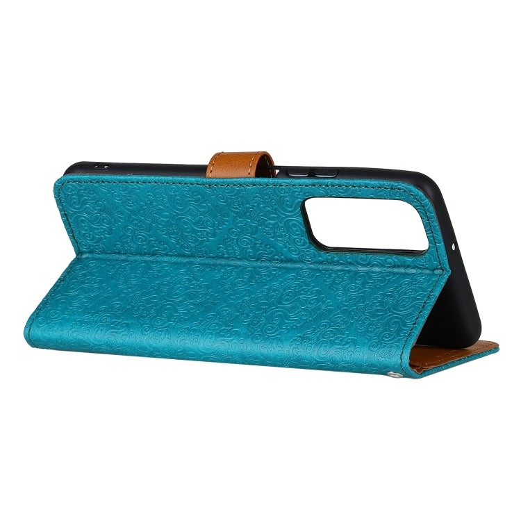 For OPPO Reno5 5G European Floral Embossed Copper Buckle Horizontal Flip PU Leather Case with Holder & Card Slots & Wallet & Photo Frame(Blue) - OPPO Cases by buy2fix | Online Shopping UK | buy2fix