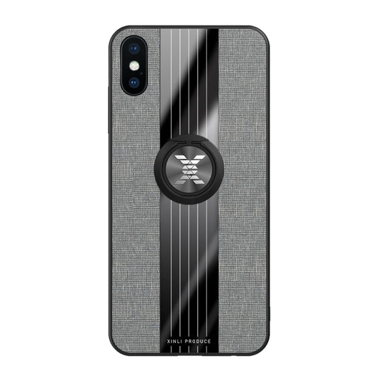 For iPhone X / XS XINLI Stitching Cloth Texture Shockproof TPU Protective Case with Ring Holder(Grey) by XINLI