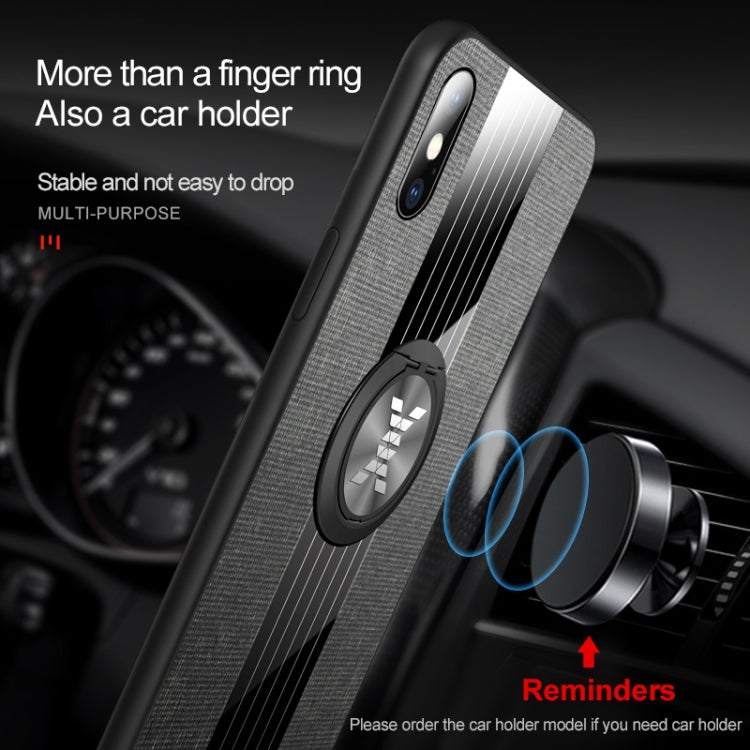 For iPhone XS Max XINLI Stitching Cloth Texture Shockproof TPU Protective Case with Ring Holder(Grey) by XINLI