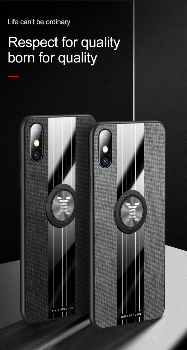 For iPhone XS Max XINLI Stitching Cloth Texture Shockproof TPU Protective Case with Ring Holder(Grey) - More iPhone Cases by XINLI | Online Shopping UK | buy2fix