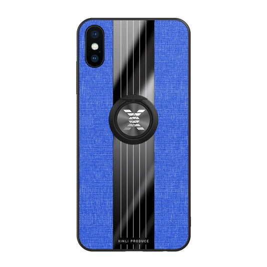 For iPhone XS Max XINLI Stitching Cloth Texture Shockproof TPU Protective Case with Ring Holder(Blue) by XINLI
