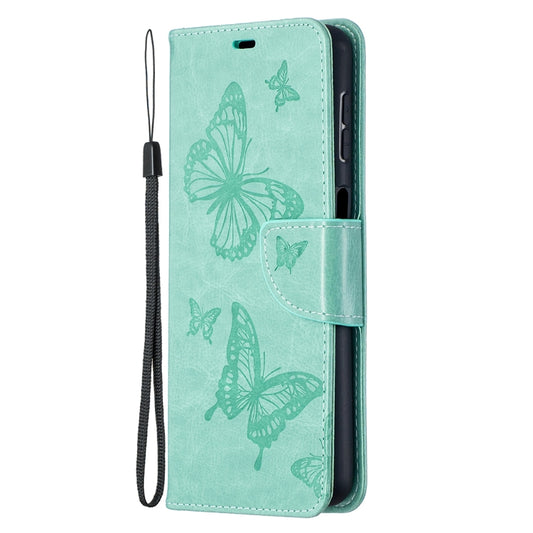 For Samsung Galaxy A32 5G Embossing Two Butterflies Pattern Horizontal Flip PU Leather Case with Holder & Card Slot & Wallet & Lanyard(Green) by buy2fix