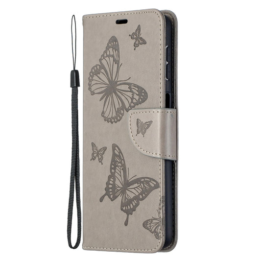 For Samsung Galaxy A32 5G Embossing Two Butterflies Pattern Horizontal Flip PU Leather Case with Holder & Card Slot & Wallet & Lanyard(Grey) by buy2fix