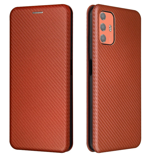For HTC Desire 21 Pro Carbon Fiber Texture Horizontal Flip TPU + PC + PU Leather Case with Card Slot(Brown) - More Brand by buy2fix | Online Shopping UK | buy2fix
