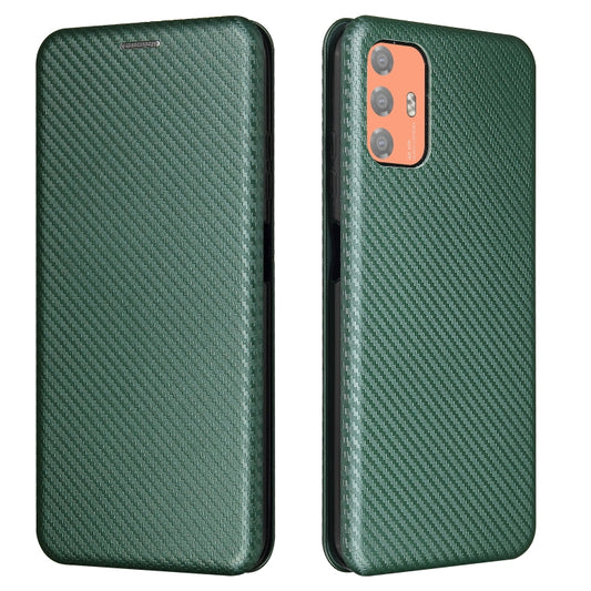 For HTC Desire 21 Pro Carbon Fiber Texture Horizontal Flip TPU + PC + PU Leather Case with Card Slot(Green) - More Brand by buy2fix | Online Shopping UK | buy2fix