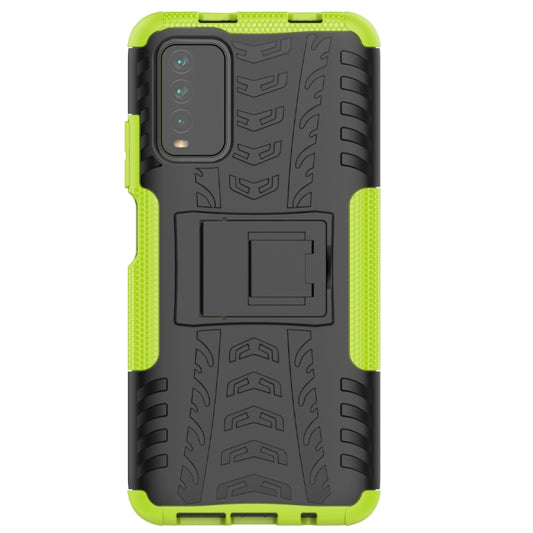 For Xiaomi Poco M3 /Redmi Note 9 4G Tire Texture Shockproof TPU+PC Protective Case with Holder(Green) by buy2fix