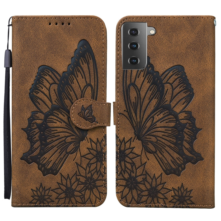 For Samsung Galaxy S21 5G Retro Skin Feel Butterflies Embossing Horizontal Flip Leather Case with Holder & Card Slots & Wallet(Brown) - Galaxy S21 5G Cases by buy2fix | Online Shopping UK | buy2fix